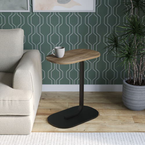 URBN Living (Oak) C Shaped Wood & Metal Oval Side End Table