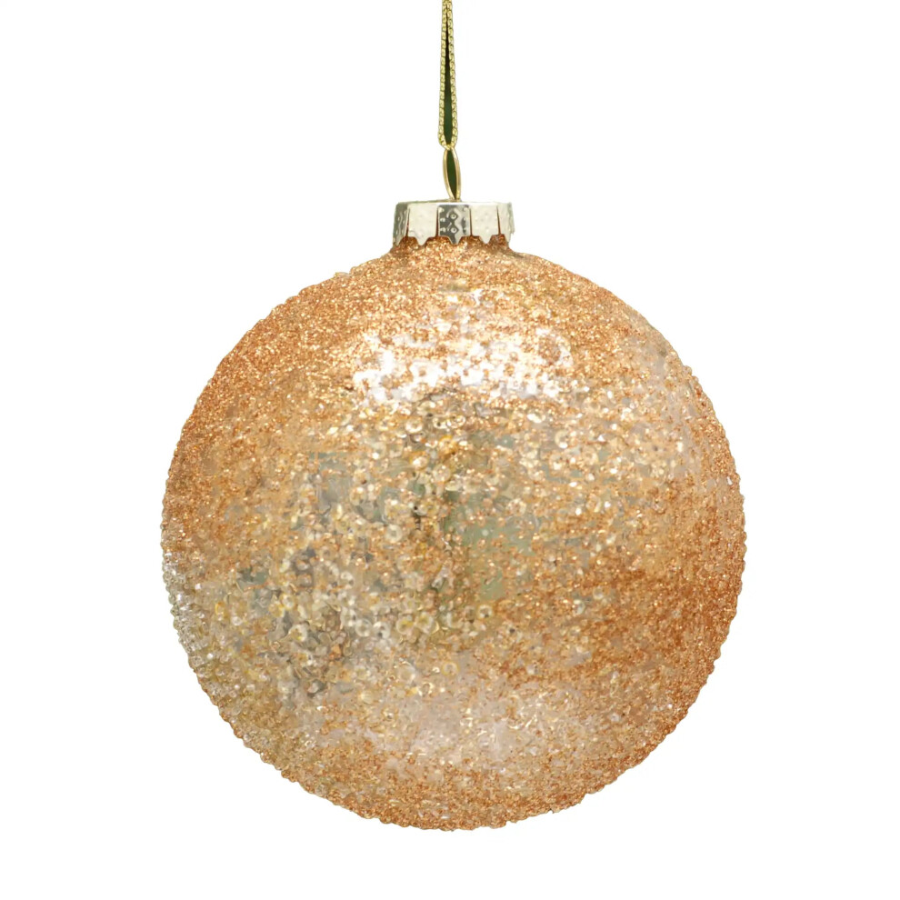 Festive 10cm Copper Sequin Glass Christmas Bauble-image-OPC-PFJXMTC-NEW