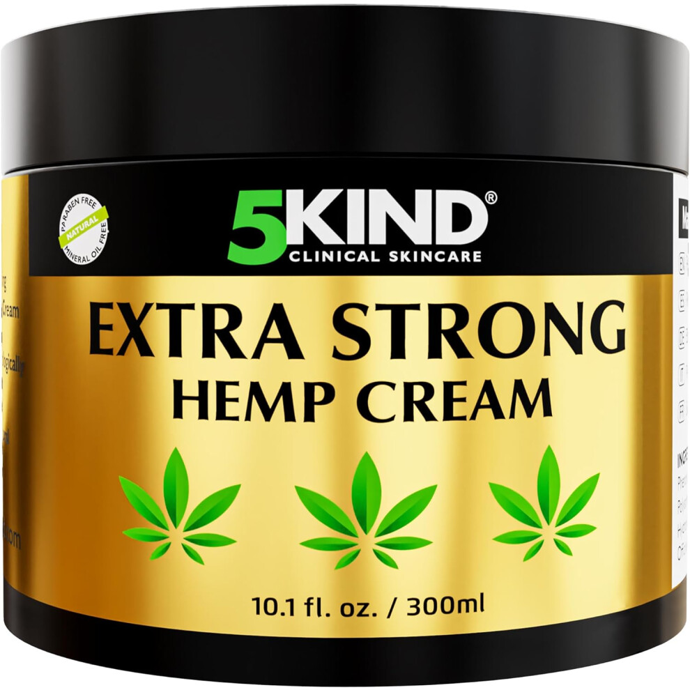 (300 ml (Pack of 1)) 5kind Extra Strong Hemp Cream 100ml - High Strength Hemp Oil Formula - Joint & Muscle, Back Pain, Relief for Sore Muscles