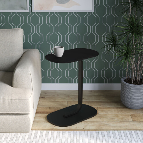 URBN Living (Black) C Shaped Wood & Metal Oval Side End Table
