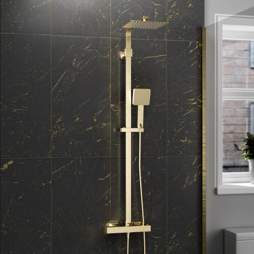 NES Home Nes Home Brushed Brass Square Exposed Thermostatic Shower Kit 1
