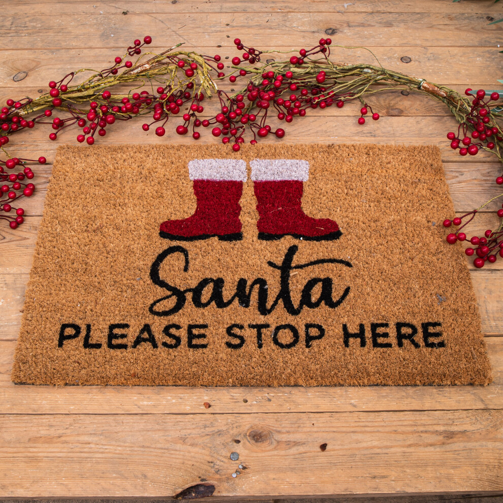 (Santa's Boots) Christmas Doormat Coir Entrance Door Mats Non Slip