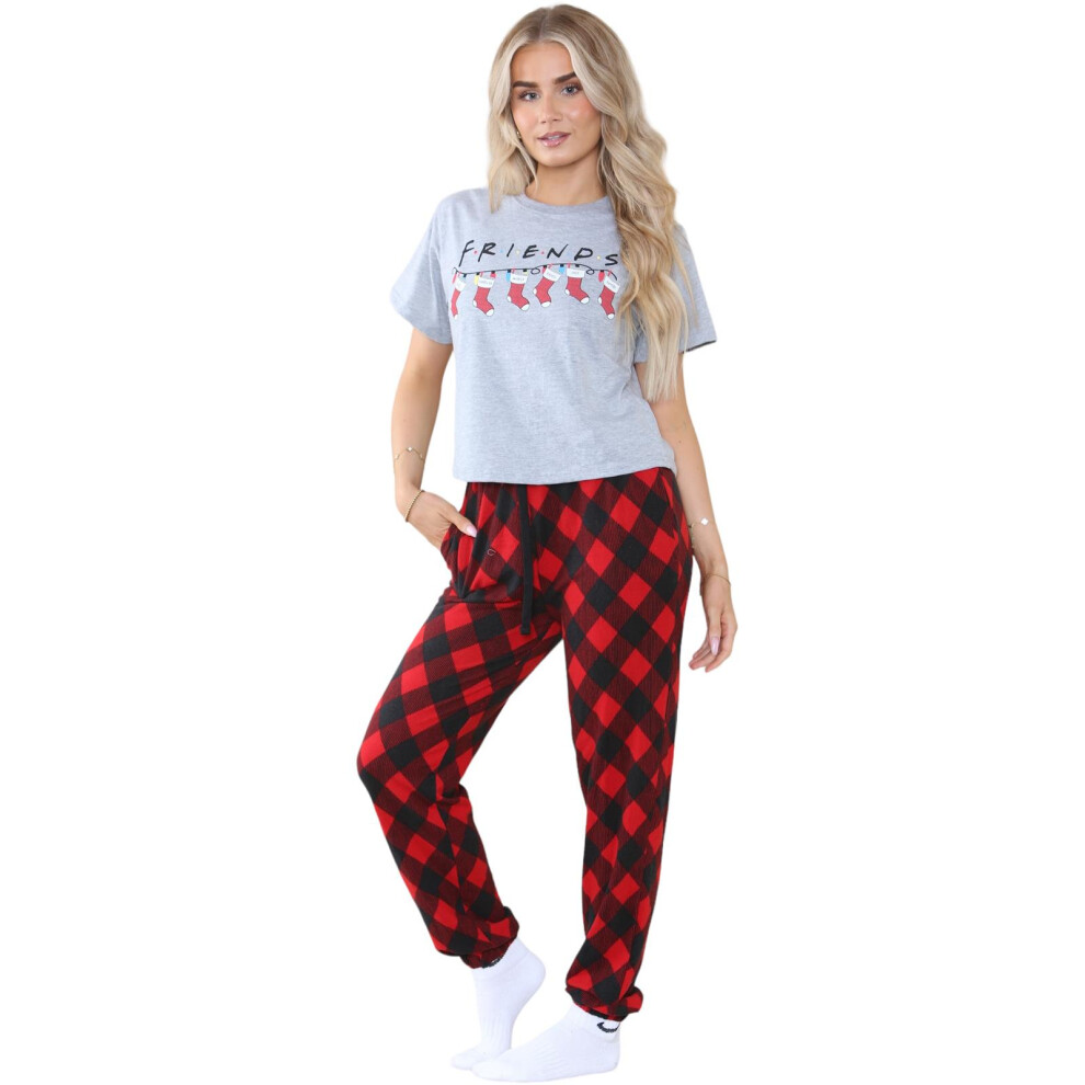 (Grey Red - Kids, 11 - 12 Years) Ladies Christmas Pyjamas Set Printed Top Trouser