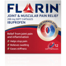 Flarin 200 mg Soft Capsules - Lipid-Formulated Ibuprofen for Joint & Back Pain Relief, Gluten & Dairy Free, Fever/Headache Relief, 2-per-week limit