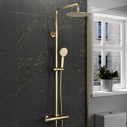 NES Home Nes Home Brushed Brass Round Exposed Thermostatic Shower Kit