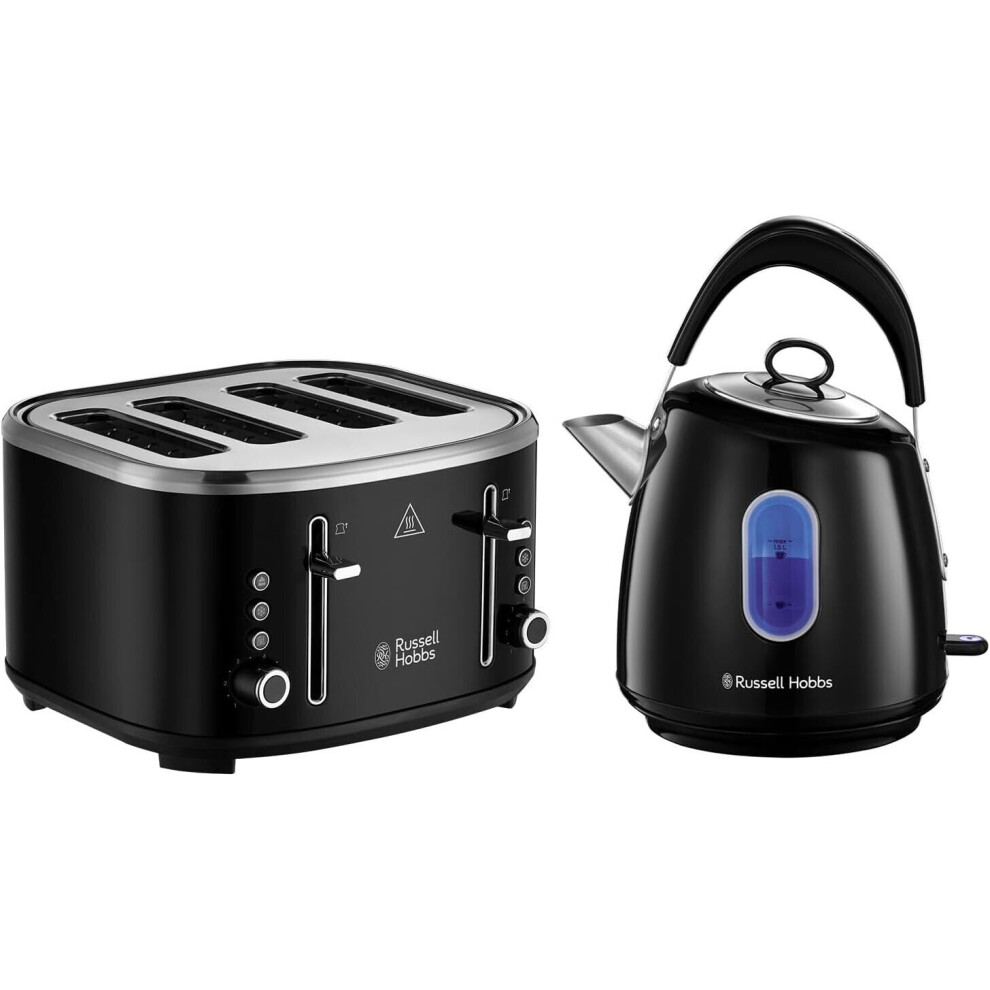 Russell Hobbs Stylevia Black Kettle & 4 Slice Toaster Matching Set