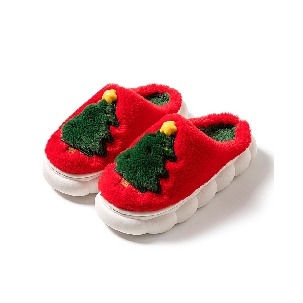 (Red, EU 38-39) Unisex Christmas Tree Slippers Winter Home Slippers