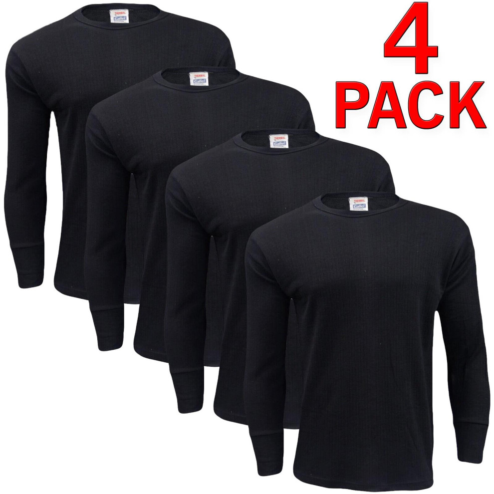 (Black Top - 4 Pack, L) 4Pack Mens Thermal LongJohns Winter Warm TopBottom