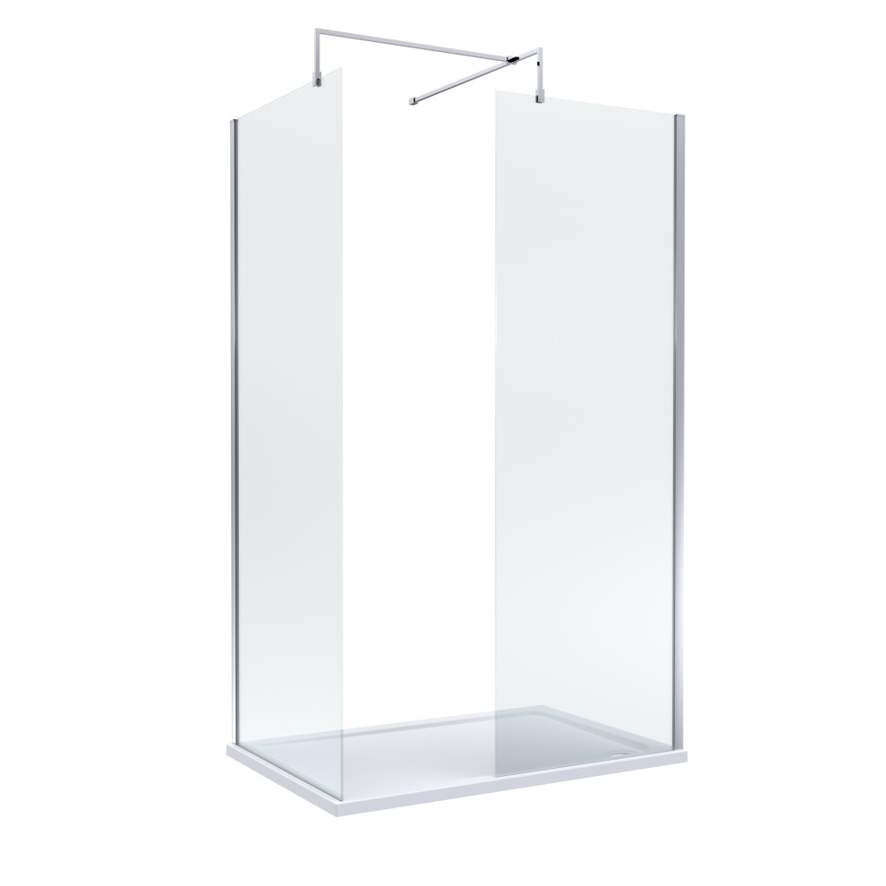 8mm Glass Walk In Wetroom Screens with Chrome Profile and White Shower Tray - 1200 x 800mm