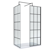 8mm Glass Walk In Wetroom Screens with Matt Black Framed Design and White Shower Tray - 1200 x 900mm