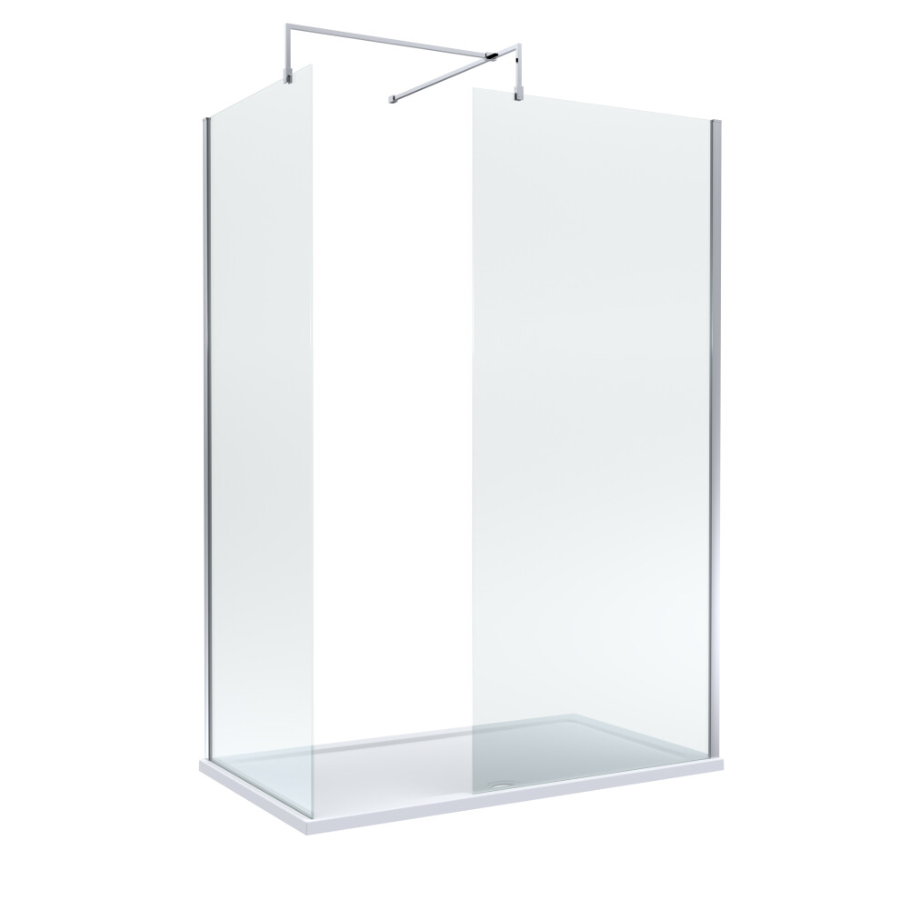 8mm Glass Walk In Wetroom Screens with Chrome Profile and White Shower Tray - 1400 x 800mm