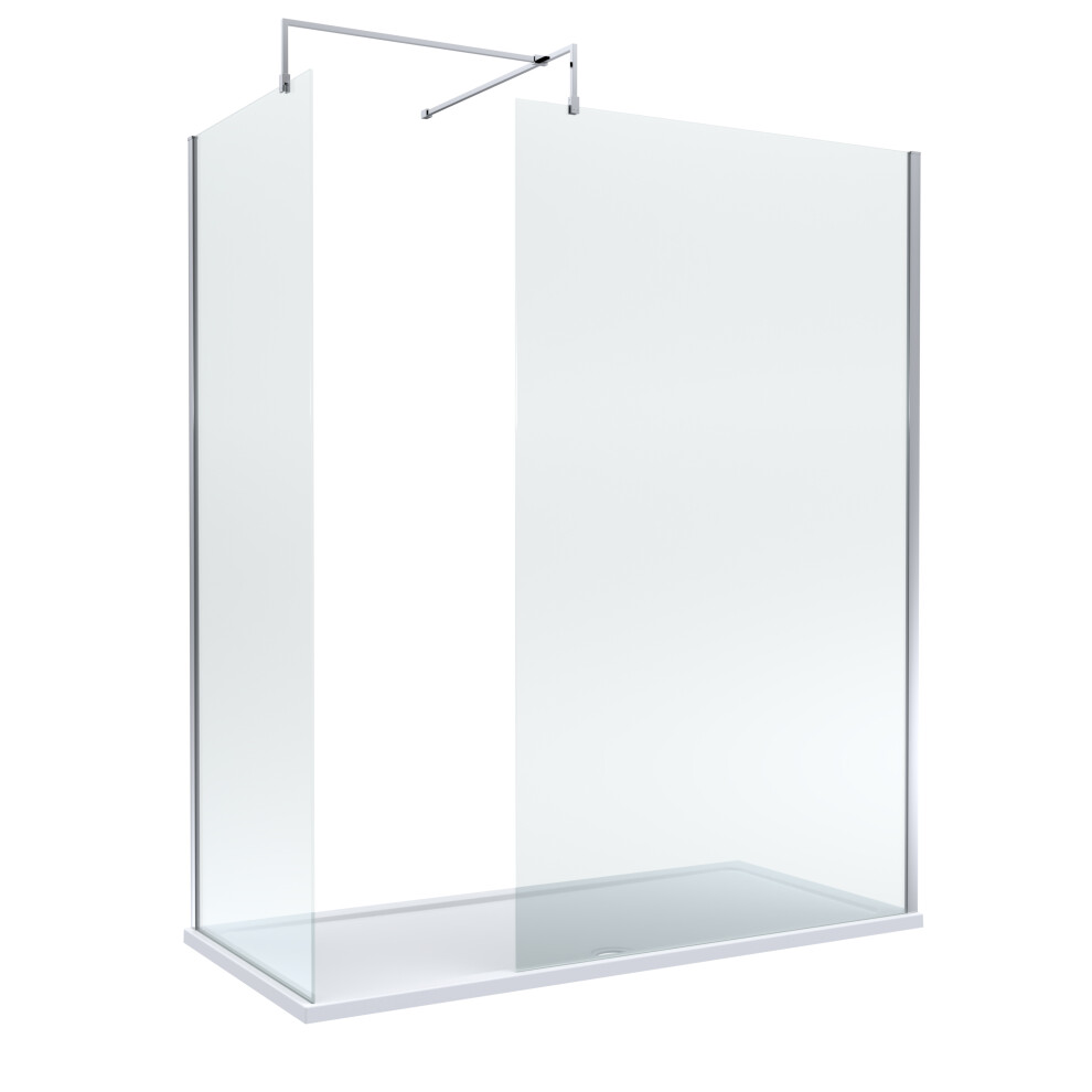 Balterley 8Mm Glass Walk In Wetroom Screens With Chrome Profile And Shower Tray - 1700 X 700Mm White
