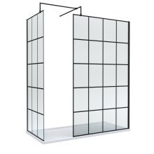 8mm Glass Walk In Wetroom Screens with Matt Black Framed Design and White Shower Tray - 1700 x 800mm