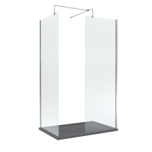 8mm Glass Walk In Wetroom Screens with Chrome Profile and Slate Grey Shower Tray - 1200 x 700mm