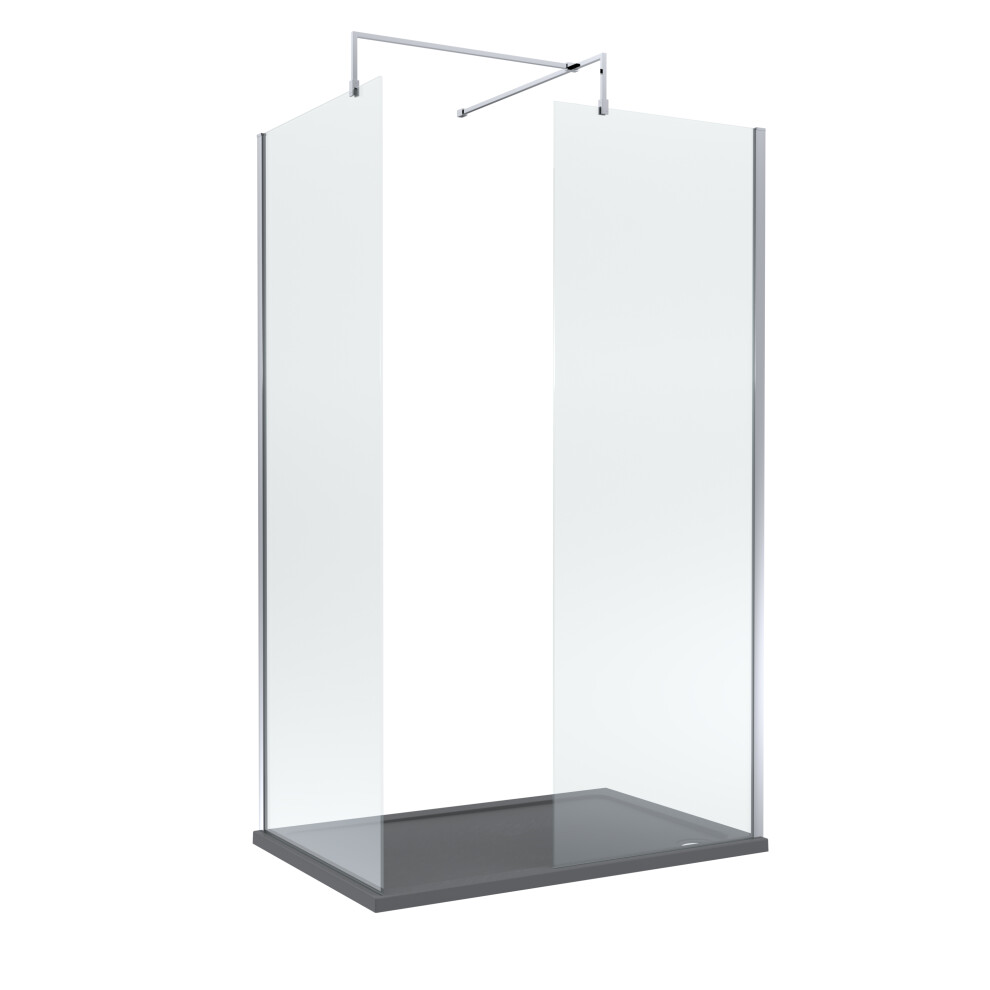 8mm Glass Walk In Wetroom Screens with Chrome Profile and Slate Grey Shower Tray - 1200 x 700mm