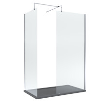 8mm Glass Walk In Wetroom Screens with Chrome Profile and Slate Grey Shower Tray - 1400 x 700mm