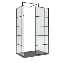8mm Glass Walk In Wetroom Screens with Matt Black Framed Design and Slate Grey Shower Tray - 1200 x 900mm