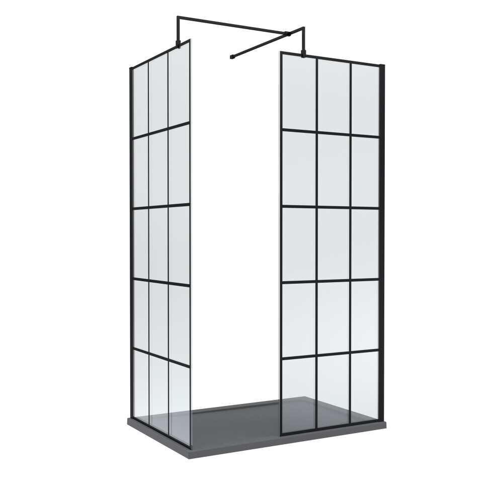 8mm Glass Walk In Wetroom Screens with Matt Black Framed Design and Slate Grey Shower Tray - 1200 x 900mm