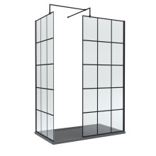 8mm Glass Walk In Wetroom Screens with Matt Black Framed Design and Slate Grey Shower Tray - 1400 x 800mm