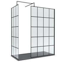 8mm Glass Walk In Wetroom Screens with Matt Black Framed Design and Slate Grey Shower Tray - 1700 x 700mm