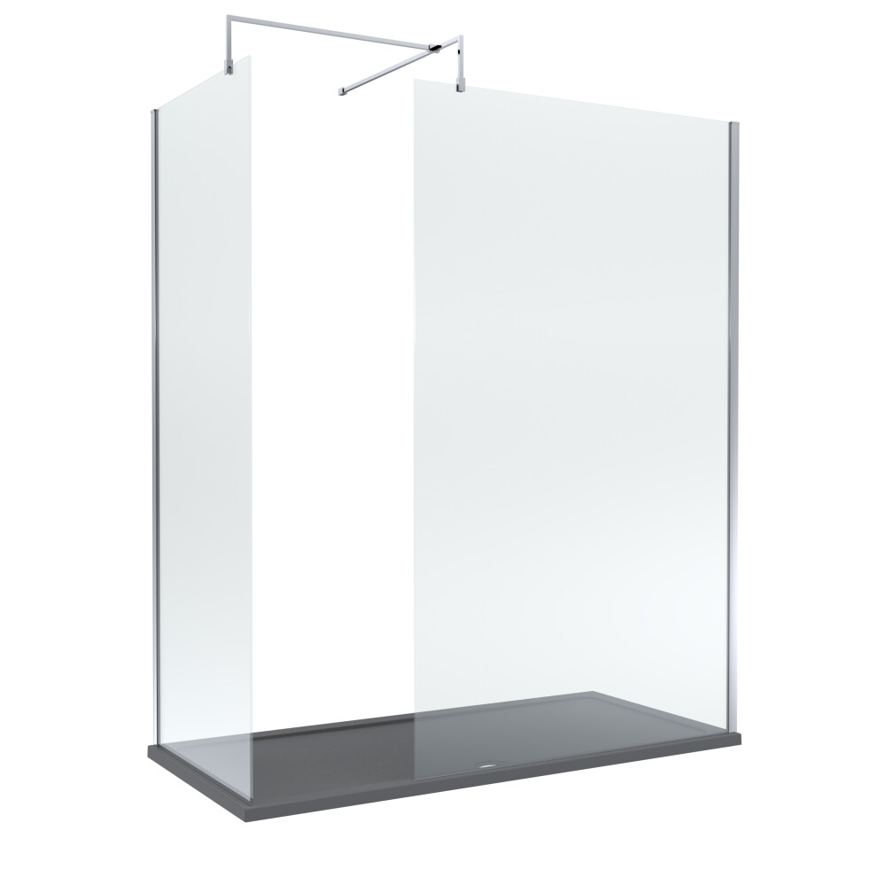 Balterley 8Mm Glass Walk In Wetroom Screens With Chrome Profile And Slate Shower Tray - 1700 X 900Mm Grey