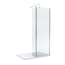 8mm Glass Walk In Wetroom Screen and Hinged Return Screen with Chrome Profile and Shower Tray - 1200 x 800mm
