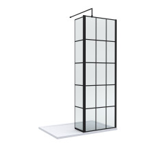 8mm Glass Walk In Wetroom Screen and Hinged Return Screen with Black Framed Design and Shower Tray - 1200 x 800mm