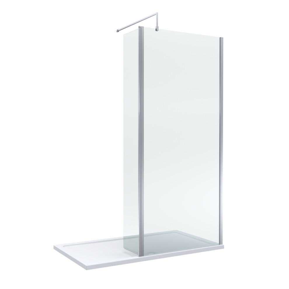 8mm Glass Walk In Wetroom Screen and Hinged Return Screen with Chrome Profile and Shower Tray - 1400 x 800mm
