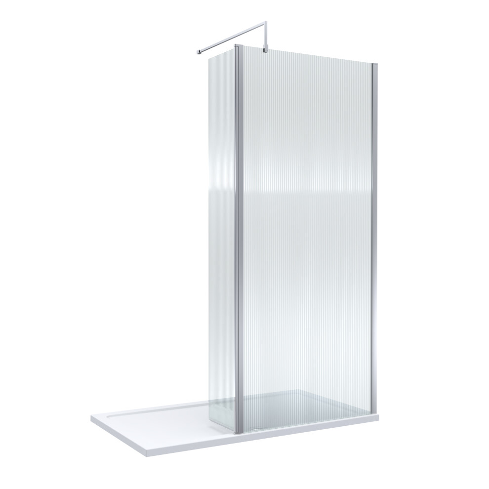 Balterley 8Mm Fluted Glass Walk In Wetroom Screen And Hinged Return With Chrome Profile And Shower Tray - 1400 X 800Mm