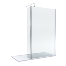 8mm Glass Walk In Wetroom Screen and Hinged Return Screen with Chrome Profile and Shower Tray - 1700 x 700mm