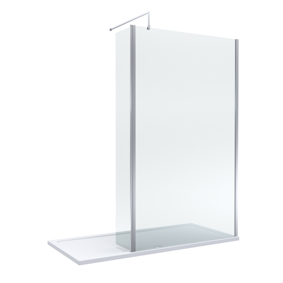 8mm Glass Walk In Wetroom Screen and Hinged Return Screen with Chrome Profile and Shower Tray - 1700 x 700mm-image-OPC-PFG6VX2-NEW