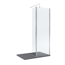 8mm Glass Walk In Wetroom Screen and Hinged Return Screen with Chrome Profile and Grey Shower Tray - 1200 x 900mm