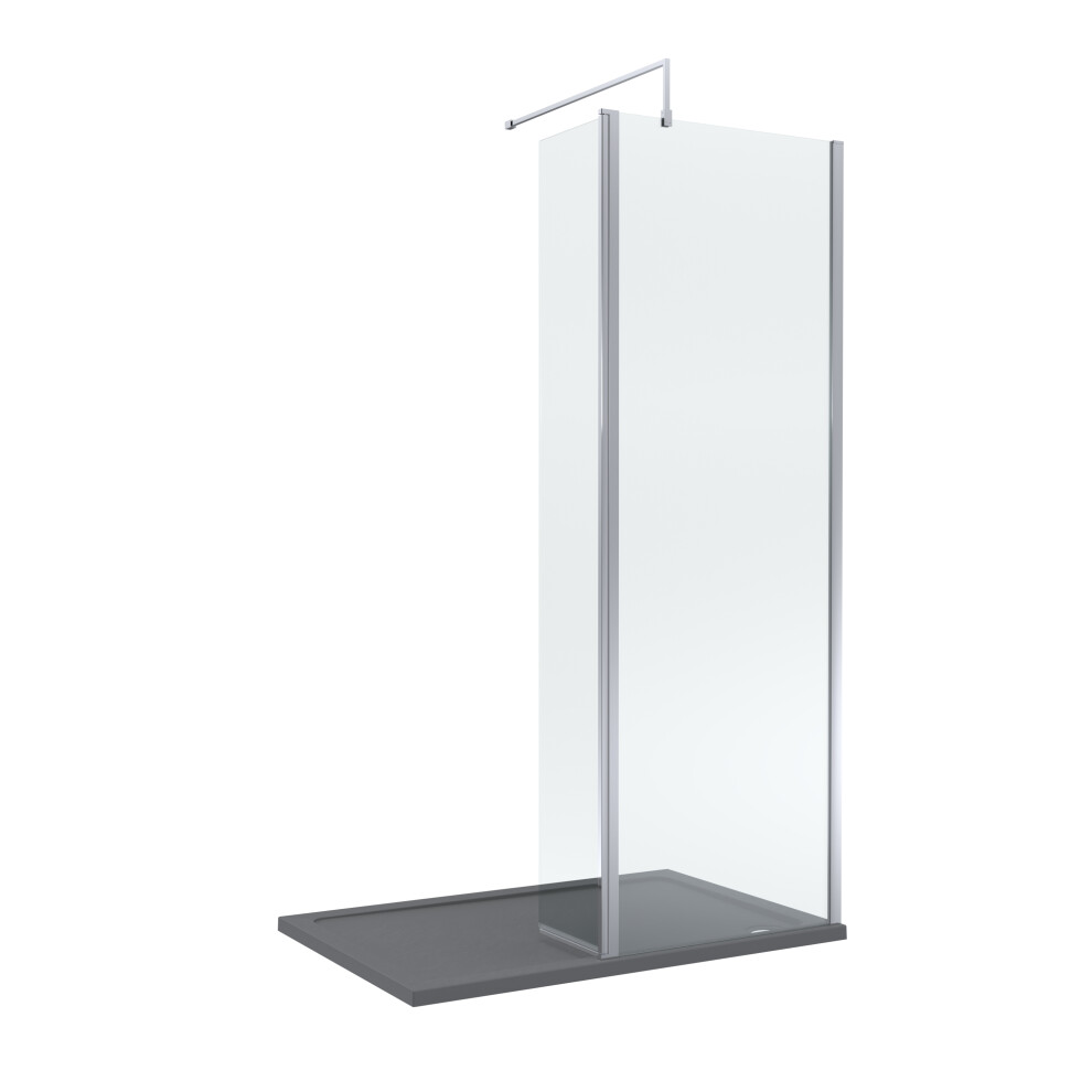 Balterley 8Mm Glass Walk In Wetroom Screen And Hinged Return Screen With Chrome Profile And Shower Tray - 1200 X 900Mm Grey