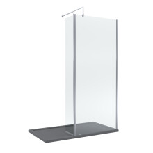 8mm Glass Walk In Wetroom Screen and Hinged Return Screen with Chrome Profile and Grey Shower Tray - 1400 x 900mm