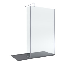 8mm Glass Walk In Wetroom Screen and Hinged Return Screen with Chrome Profile and Grey Shower Tray - 1700 x 700mm