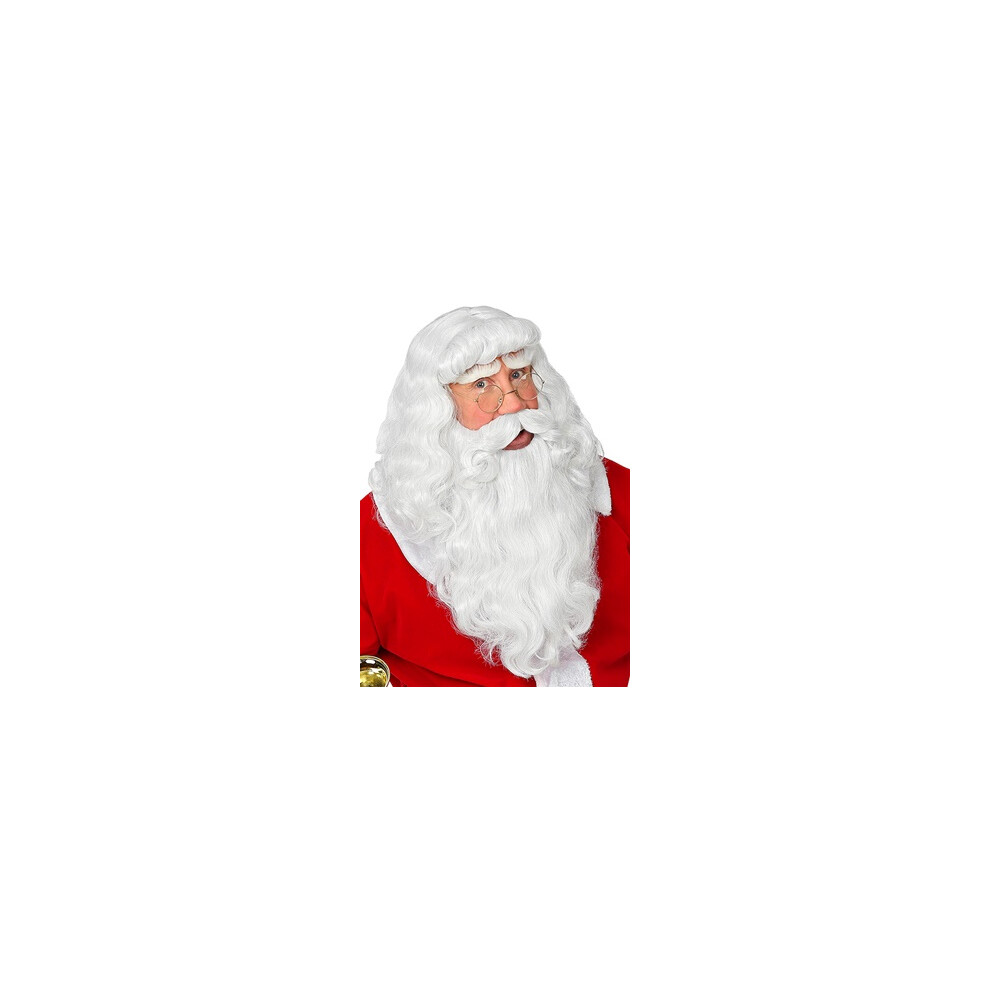 W Widmann Milano Party Fashion Deluxe Father Christmas Wig & Beard Set - Realistic Santa Look, Adjustable Adult Size, Premium Widmann Quality White