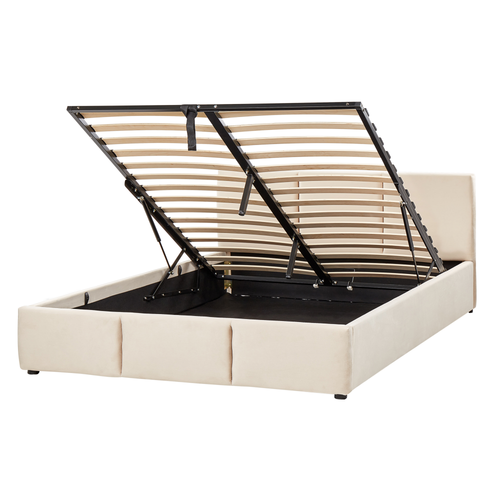 Ottoman Bed Velvet BOUSSE 140 x 200 cm (EU Double) Light Beige