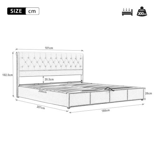 (180*200cm) Upholstered Functional Storage Bed, Velvet, Grey 2