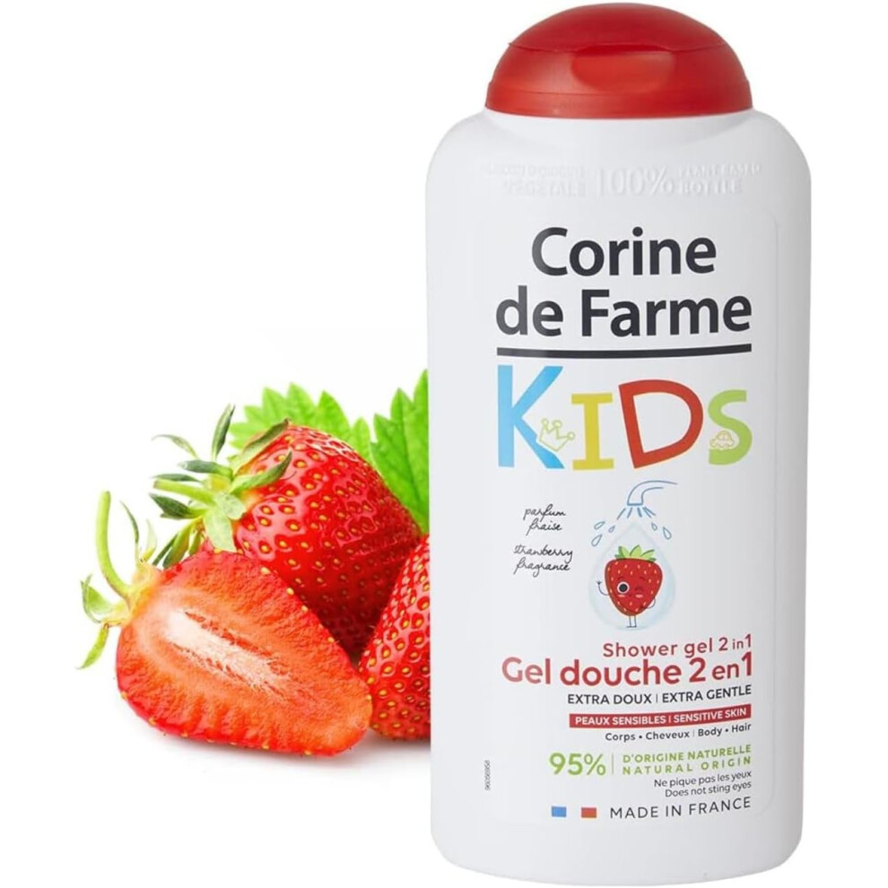 Corine de Farme Kids Shower Gel 2 in 1 Hair & Body Wash Strawberry Fragrance 300ml |Gently Clean Child's Skin |Hypoallergenic |Paraben free