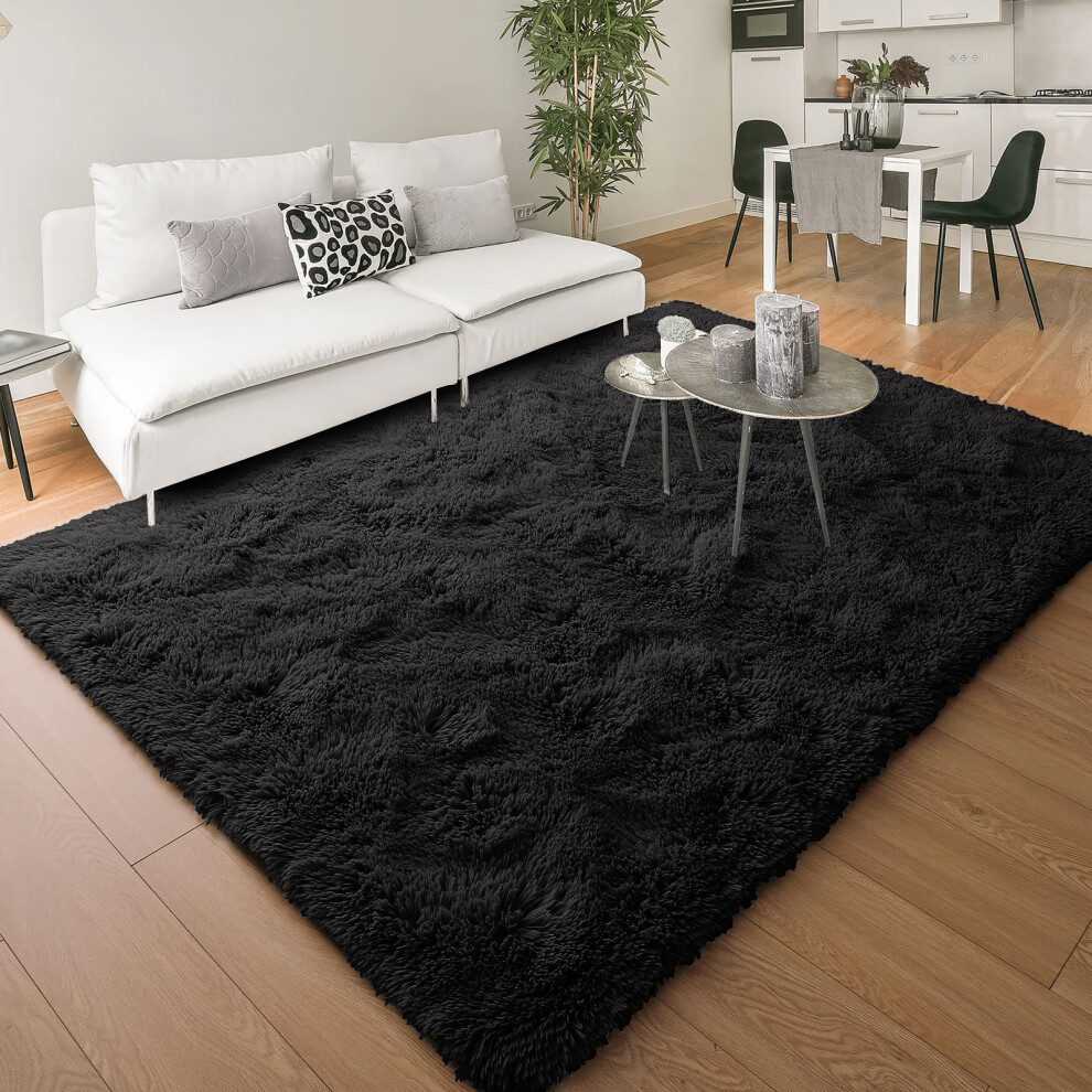 (60 x 110 cm (2 ft x 3 ft 7 in)-Mat, Black) Anti Slip Shaggy Rug For Living Room Runner Carpet