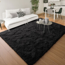 (160cm x 230cm (5ft 4" x 7ft 8"), Black) Anti Slip Shaggy Rug For Living Room Runner Carpet