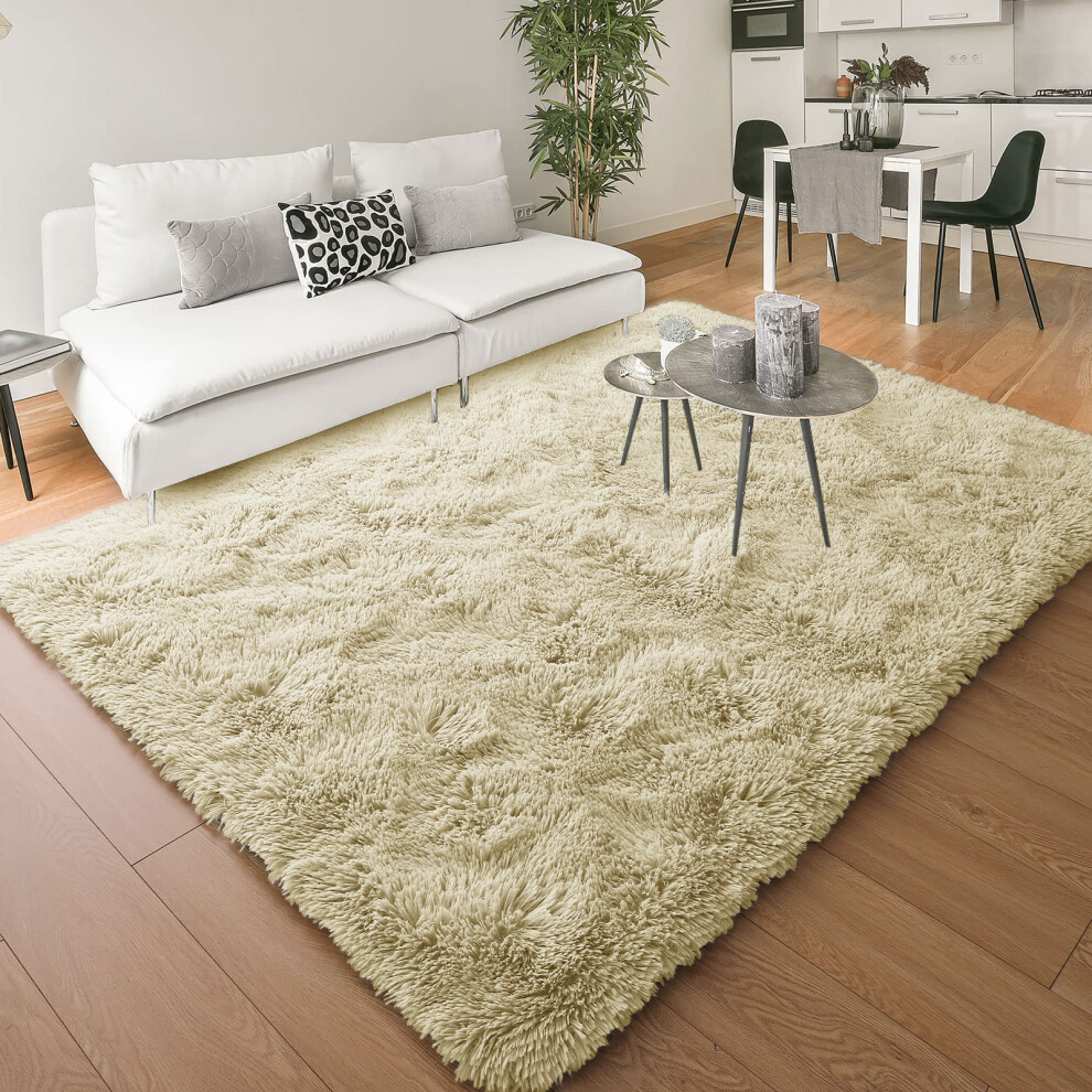 (80 x 150 cm (2 ft 6 in x 5 ft), Cream) Anti Slip Shaggy Rug For Living Room Runner Carpet