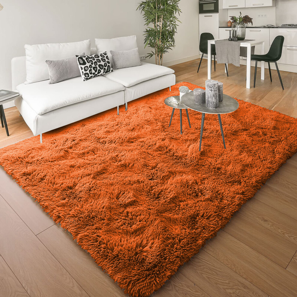 (200cm x 290cm (6ft 8" x 9ft 7"), Rust/Orange) Anti Slip Shaggy Rug For Living Room Runner Carpet