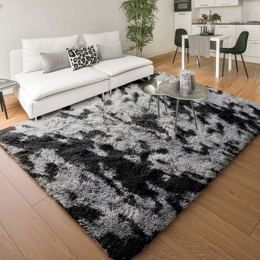 (60 x 110 cm (2 ft x 3 ft 7 in)-Mat, Tie-Dye Grey) Anti Slip Shaggy Rug For Living Room Runner Carpet