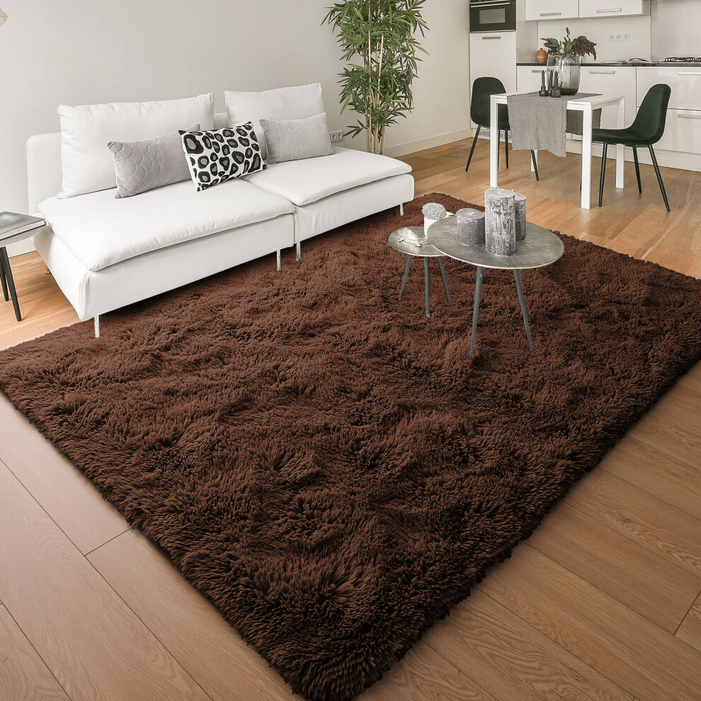 Imperial Rooms (160Cm X 230Cm (5Ft 4" X 7Ft 8"), Coffee/Brown) Anti Slip Shaggy Rug For Living Room Runner Carpet Brown