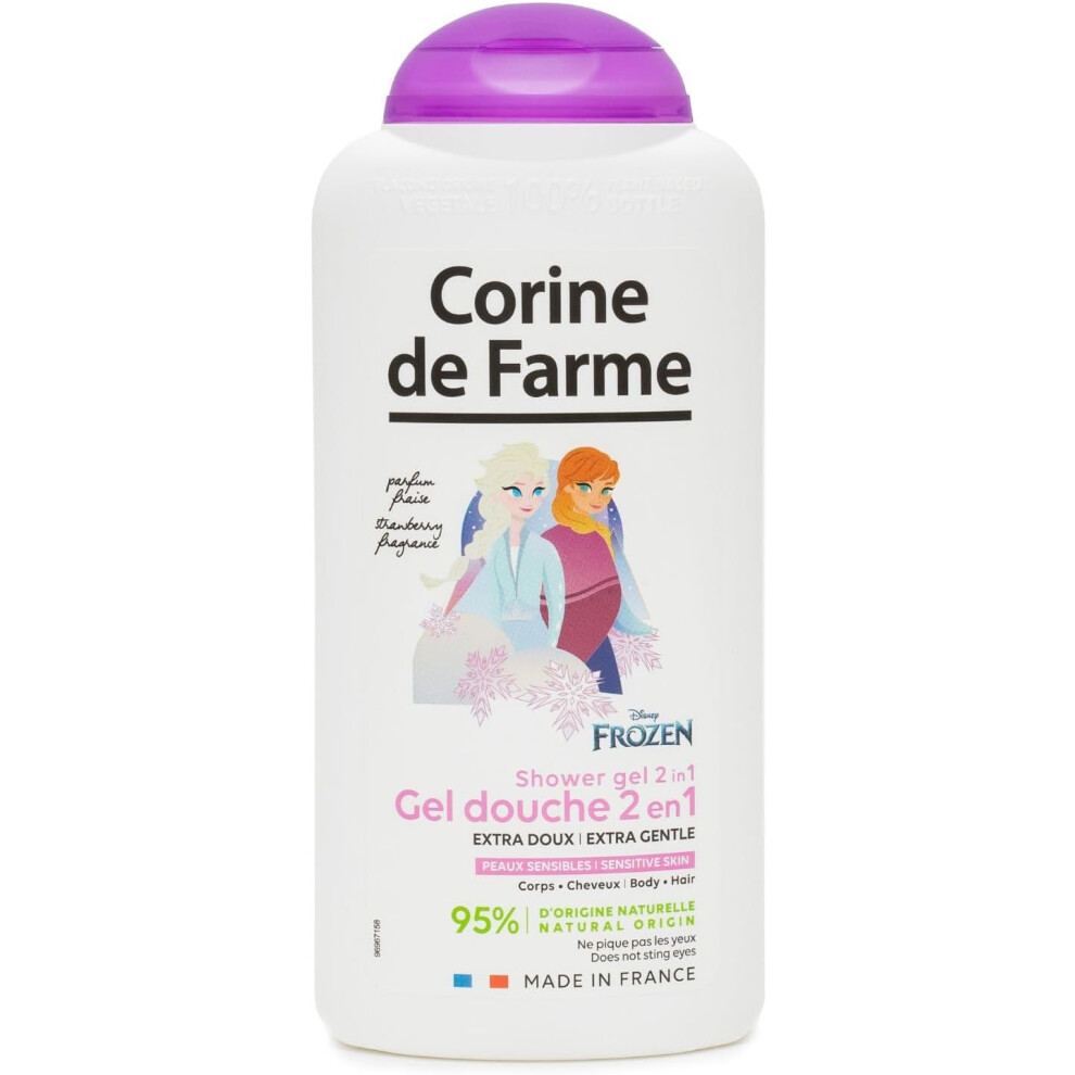 Corine De Farme Frozen Shower Gel 2 in 1 Extra Gentle Hair & Body Wash Strawberry Fragrance 300ml |Soft & Shiny Hair |Body Cleanser |Kids Bath Foam