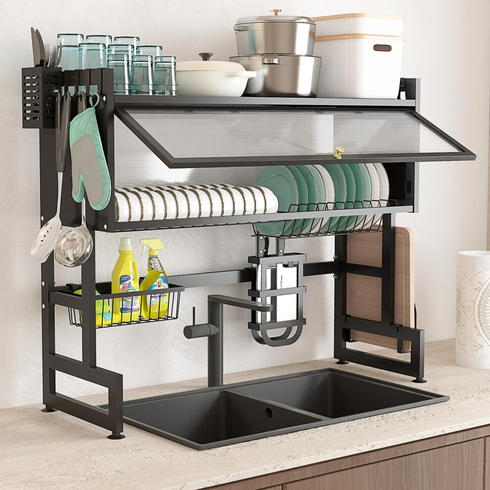 (85cm) Over the Sink Dish Drainer Drying Rack With Cover