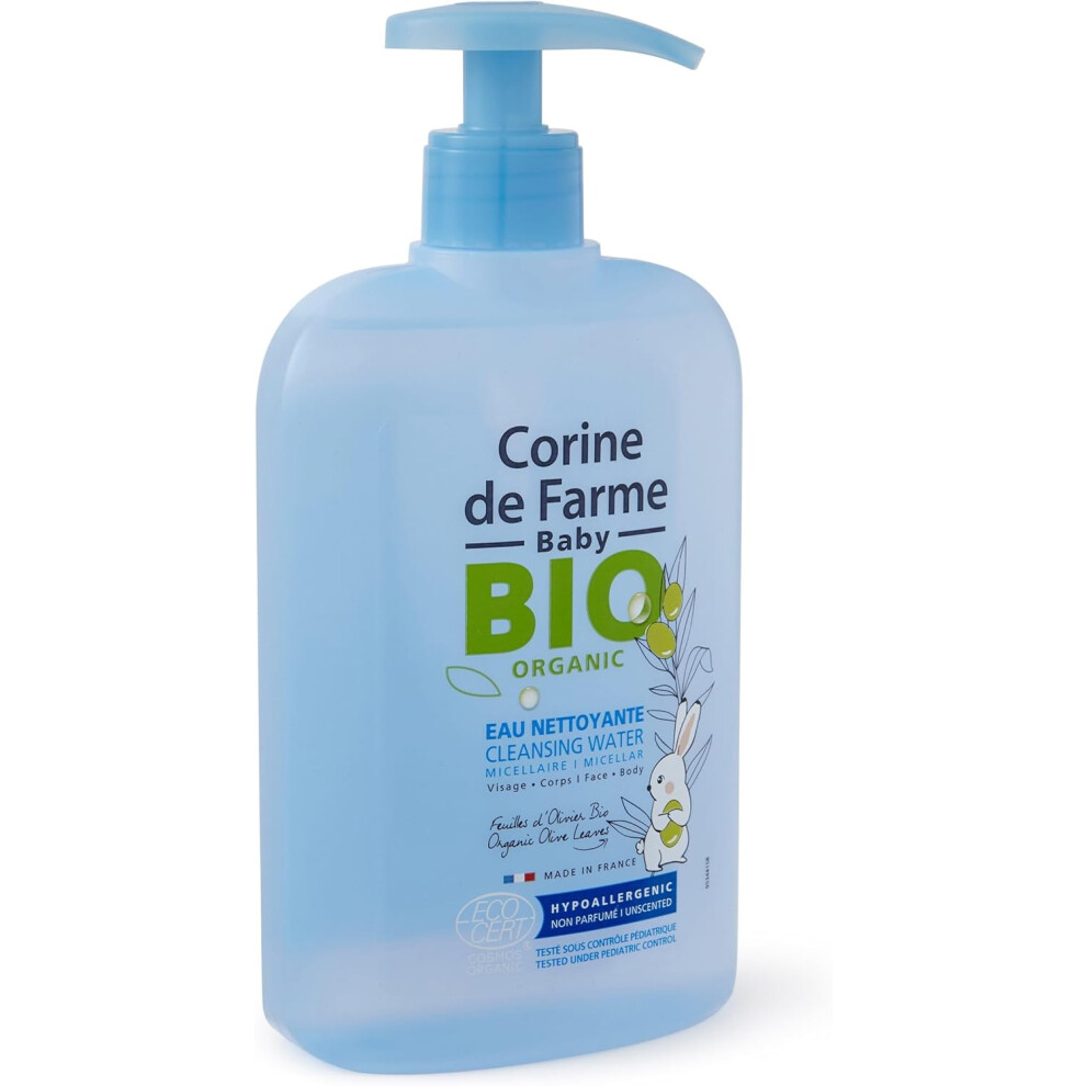 Corine de Farme Baby Bio Organic Micellar Cleansing Water With Organic Olive Leaf Face & Body Wash Hypoallergenic & UnScented 500ml