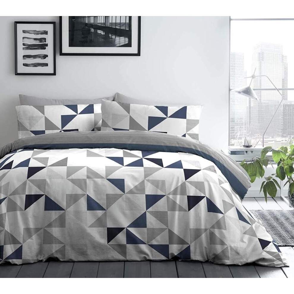 (Double: 200 X 200cm, Triangle) Luxury Printed Duvet Cover 3 Piece Reversible Bedding Set with Pillowcases