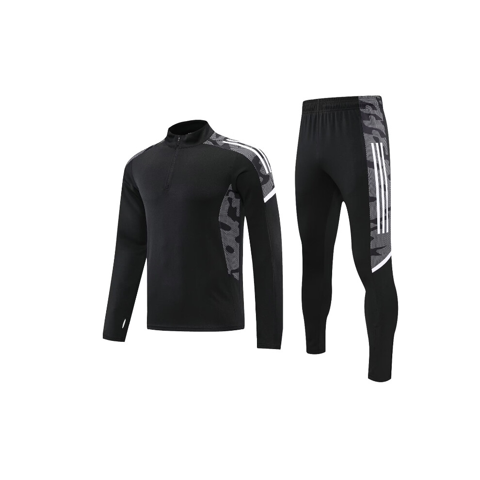 (Black, S) Football Long Sleeve Kits for Kids Boys Training Tops and Pants 6003